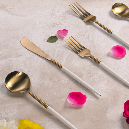 Greetwood Enamel Stainless Steel Cutlery Set for Dining Table in White