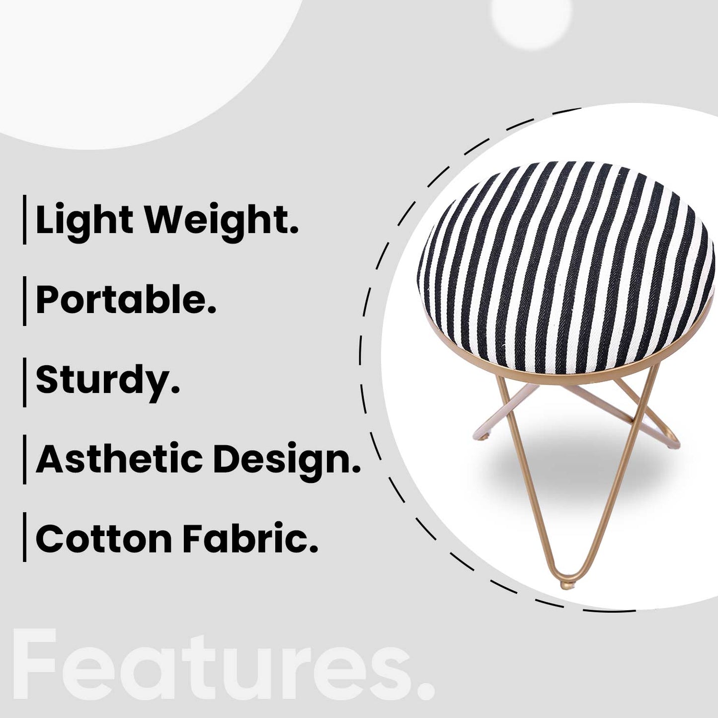 Ultra-modern Cross Leg Golden Metal Stool in Black &amp; White Stripe Set of 2