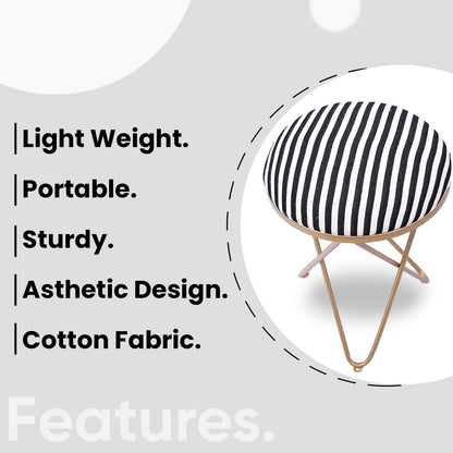 Ultra-modern Cross Leg Golden Metal Stool in Black &amp; White Stripe Set of 2
