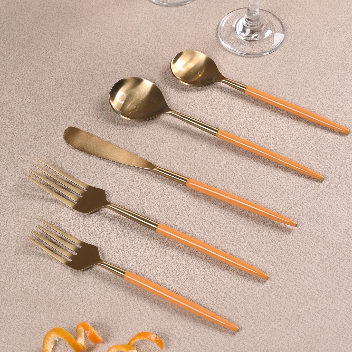 Greetwood Enamel Stainless Steel Cutlery Set for Dining Table in Tangerine