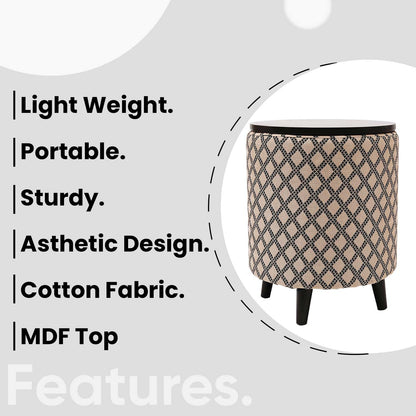 Universal Tetrad Jacquard Storage Ottoman in Beige Color Set of 2