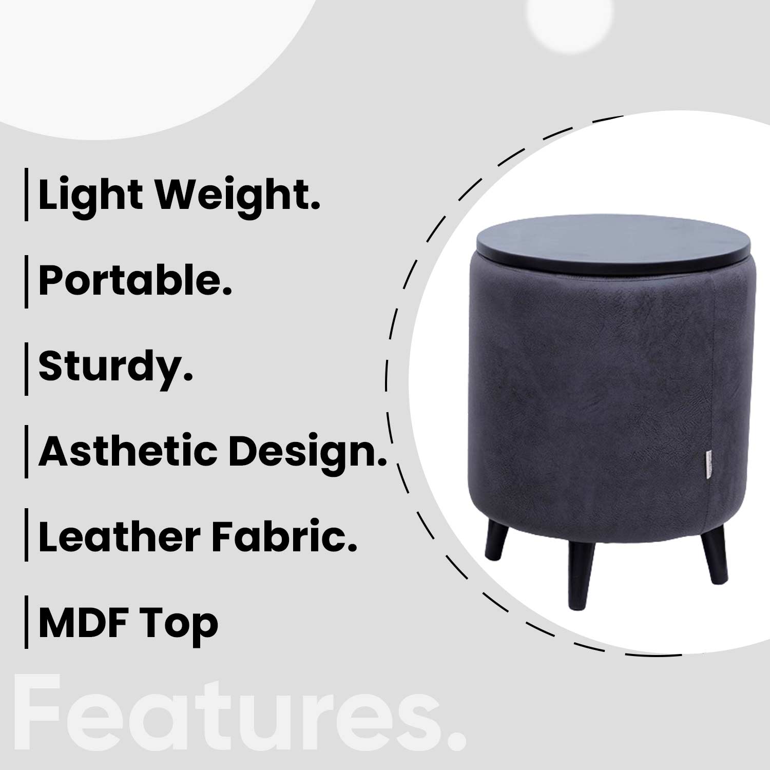 Universal Leather Storage Ottoman in Grey Color Set of 2