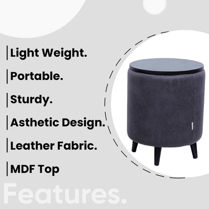 Universal Leather Storage Ottoman in Grey Color Set of 2