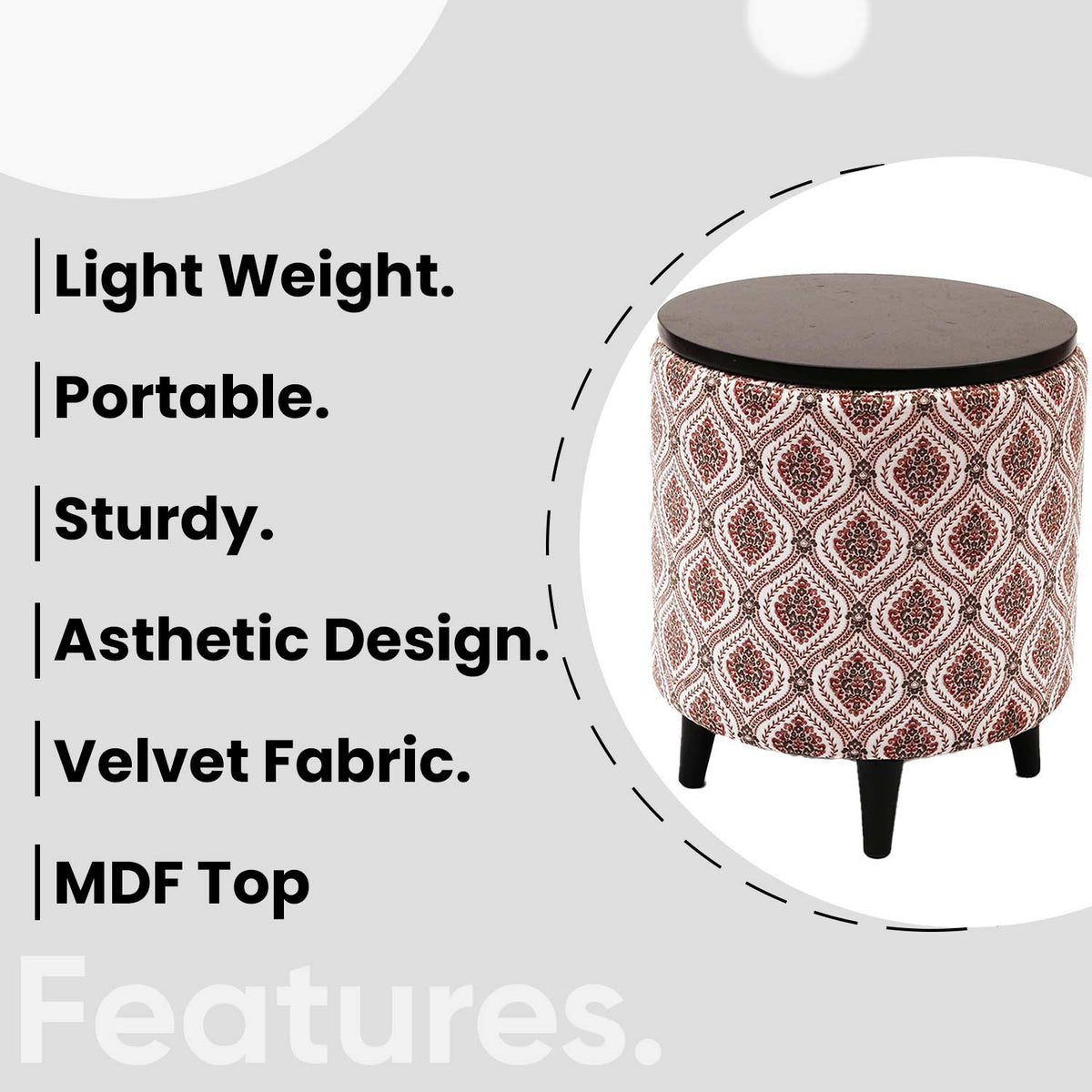 Universal Printed Storage Ottoman in Maroon and Green Color Set of 2
