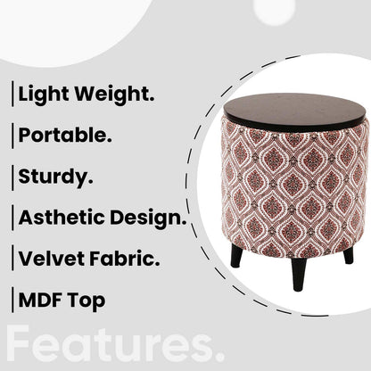 Universal Printed Storage Ottoman in Maroon and Green Color Set of 2