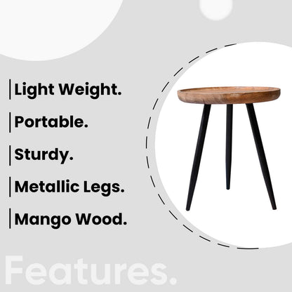 Natural Pair Mango Wood & Metal Side Table
