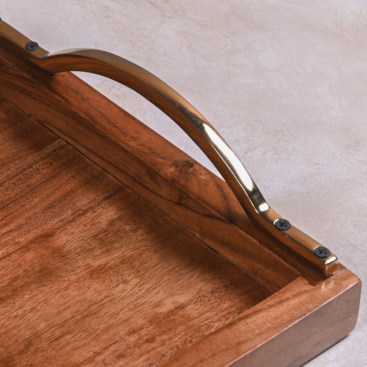 Greetwood Wooden Serving Tray With Curved Brass Handles