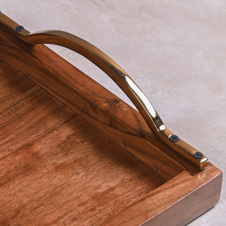 Greetwood Wooden Serving Tray With Curved Brass Handles