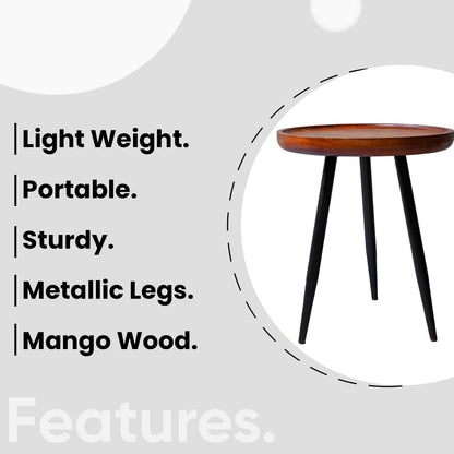 Walnut Small Mango Wood & Metal Side Table