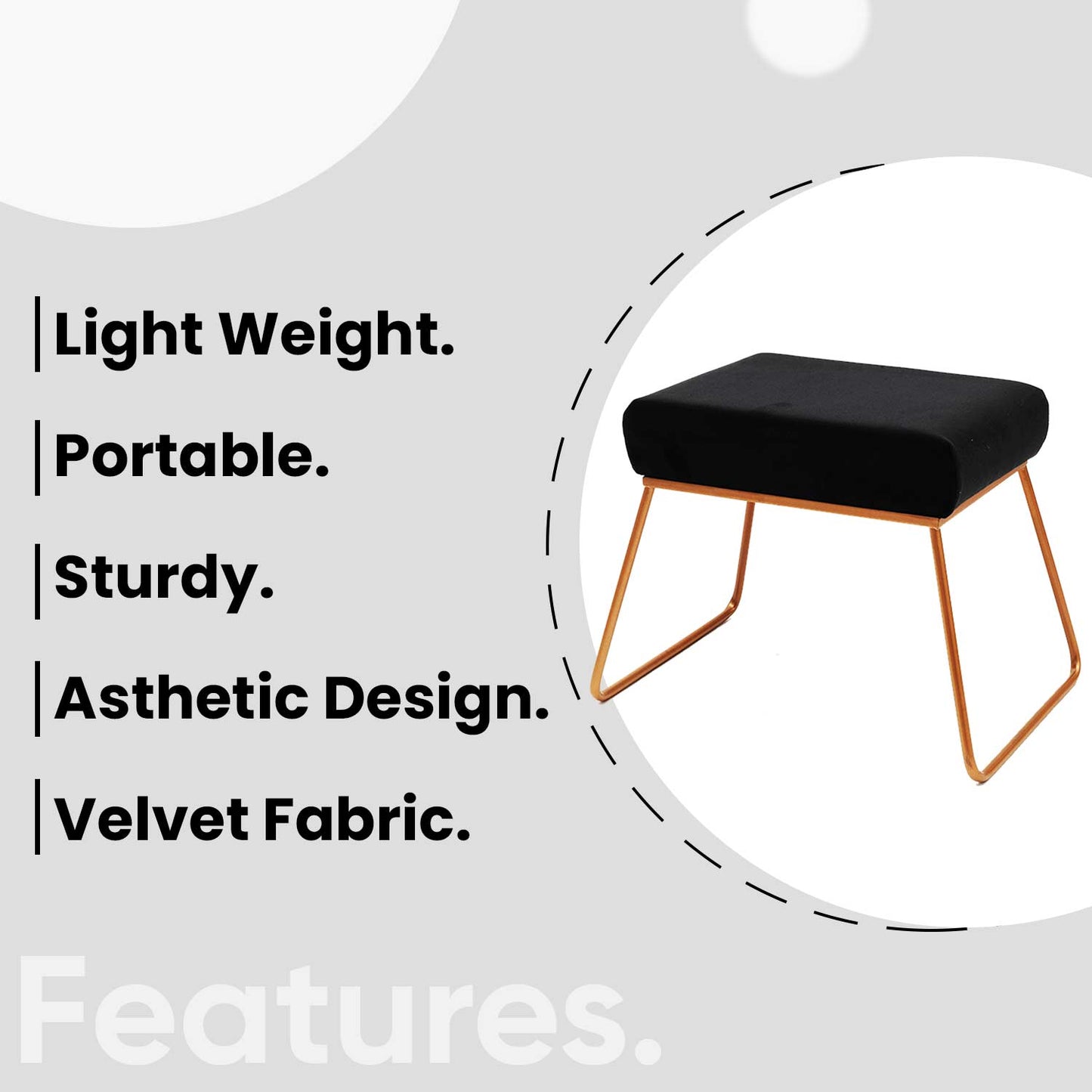 Classy and Compact Rose Gold Metal Stool in Black Cushion Set of 2