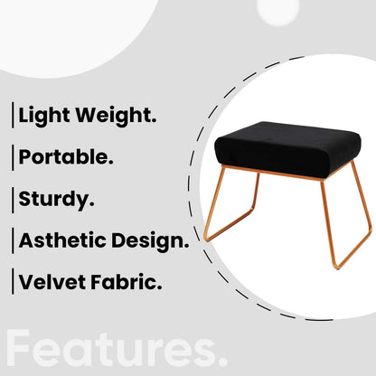 Classy and Compact Rose Gold Metal Stool in Black Cushion Set of 2