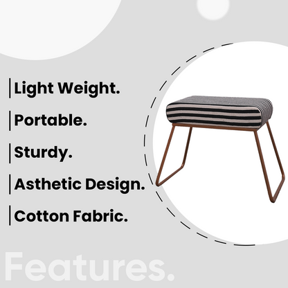 Classy and Compact Rose Gold Metal Stool in Black &amp; White Stripe Set of 2