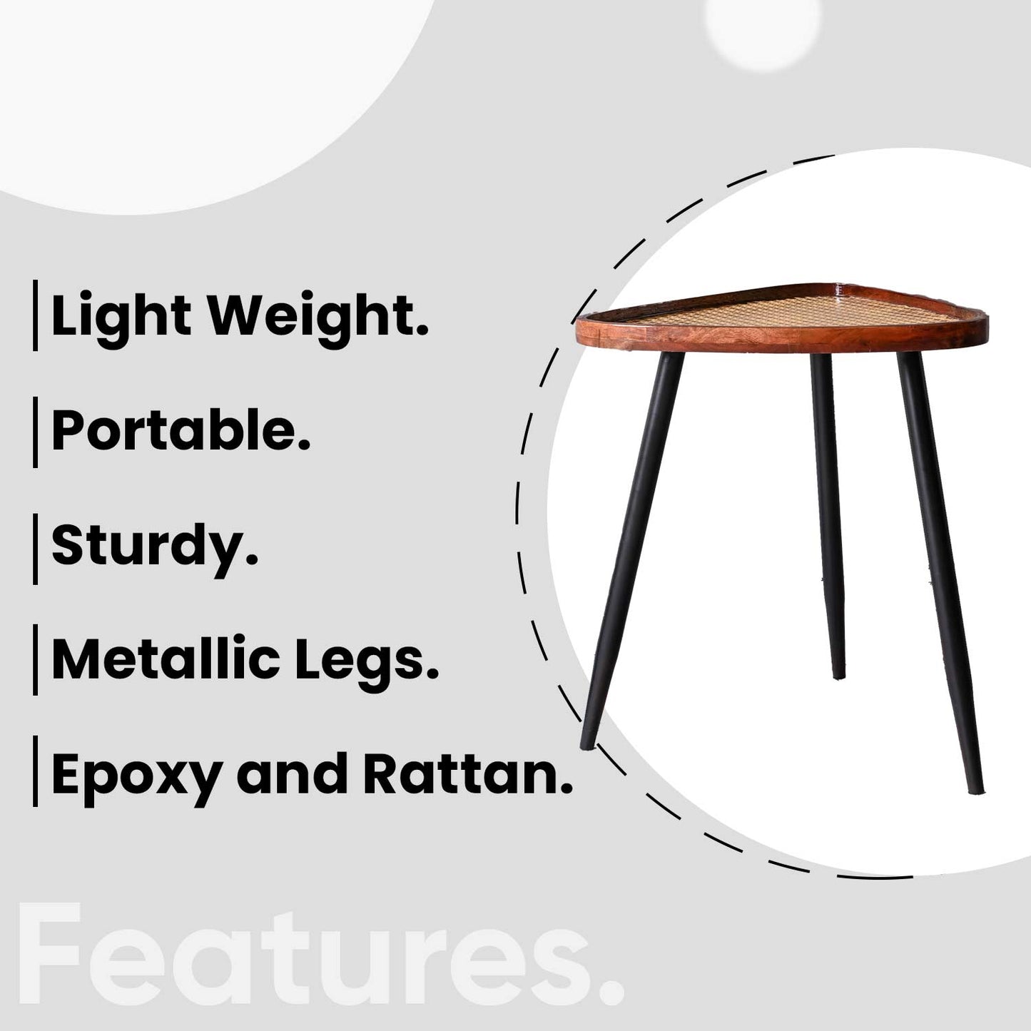 Walnut Triangular Mango Wood Resin Side Table with Metal Legs
