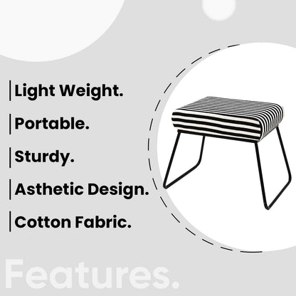Classy and Compact Matt Black Metal Stool in Black & White Stripe Set of 2