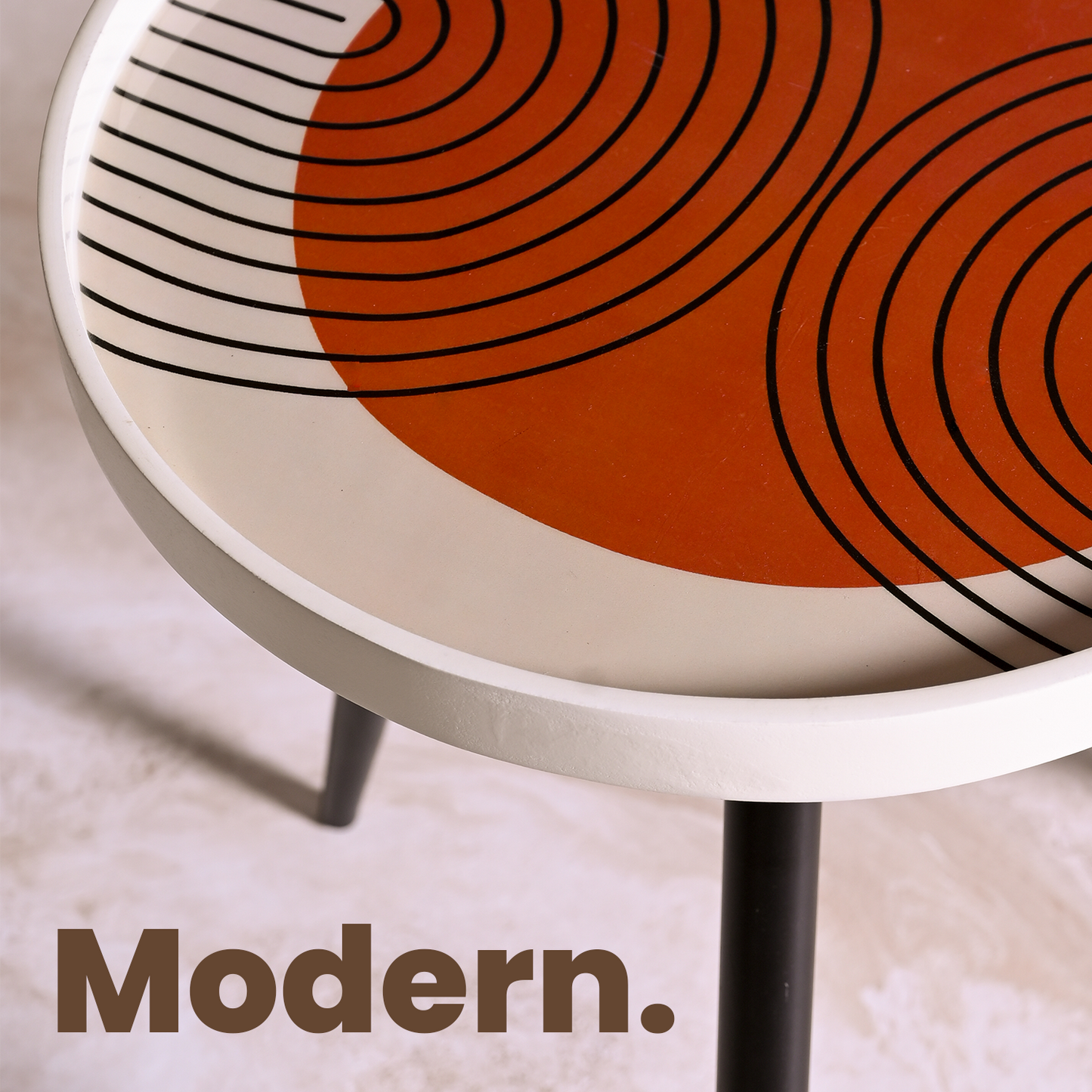Greetwood Ivory Resin Top Side Table for Living Room Decor