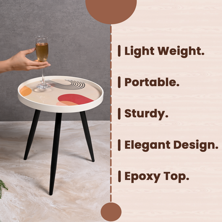 Greetwood Beige Resin Top Side Table for Living Room Decor