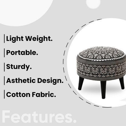 Contemporary Mandala Wooden Tuffet in Grey Color