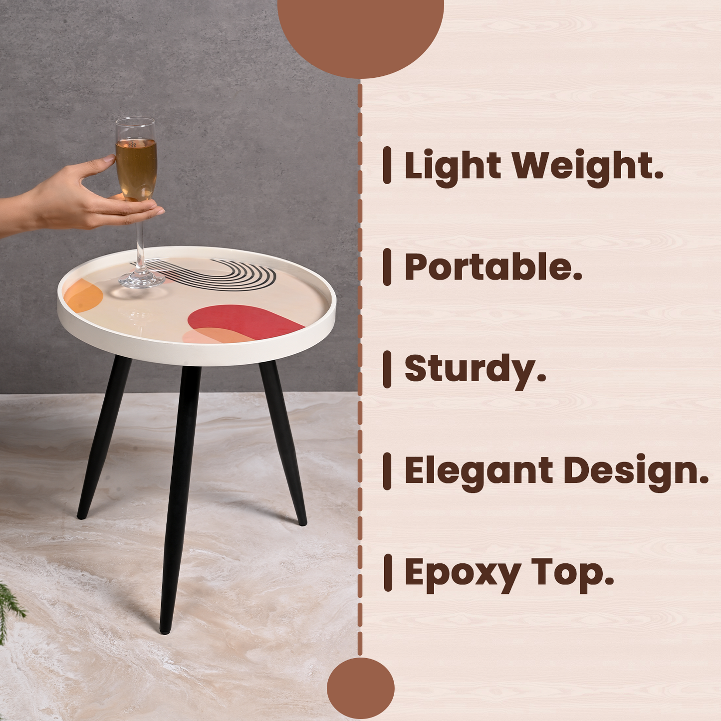 Greetwood Beige Resin Top Side Table for Living Room Decor