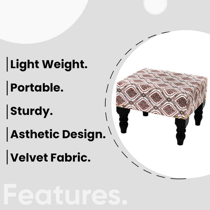 Multifunctional Printed Wooden Footstool in Maroon & Green Color Set of 2
