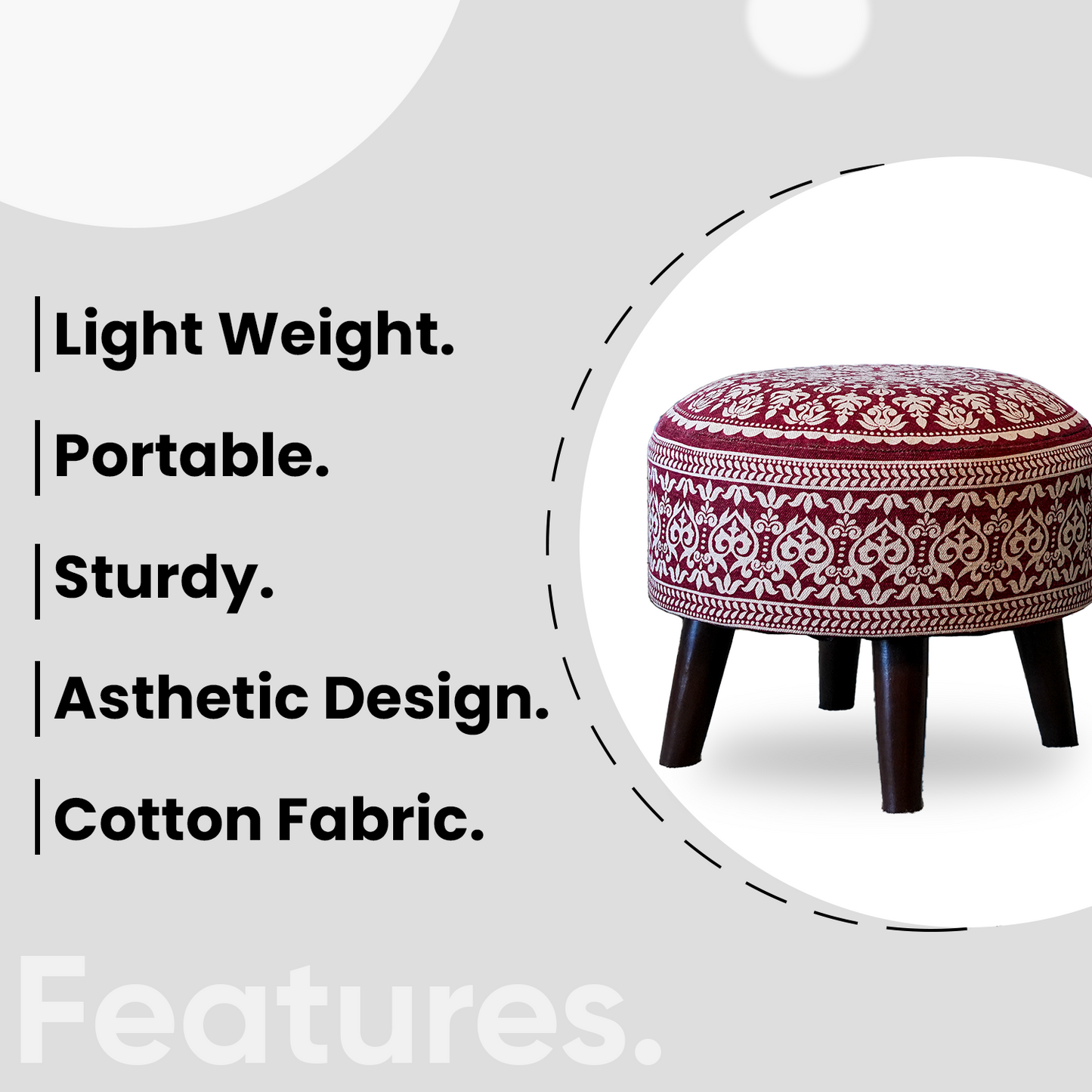 Contemporary Mandala Wooden Tuffet in Cherry Red Color