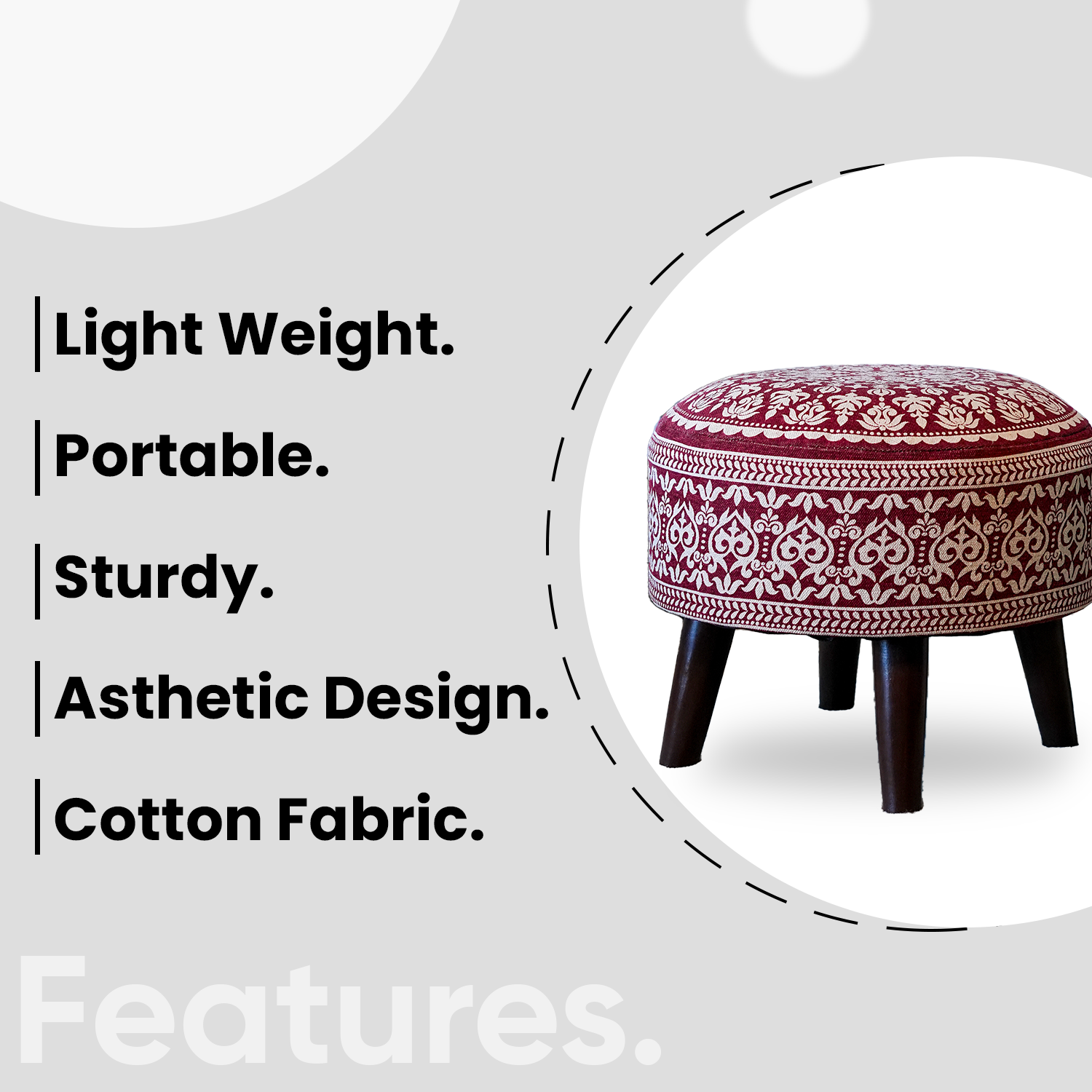 Contemporary Mandala Wooden Tuffet in Cherry Red Color