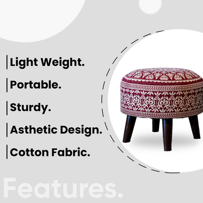 Contemporary Mandala Wooden Tuffet in Cherry Red Color
