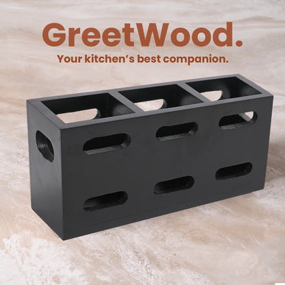 Greetwood MDF Wooden Cutlery Holder for Kitchen in Black Color