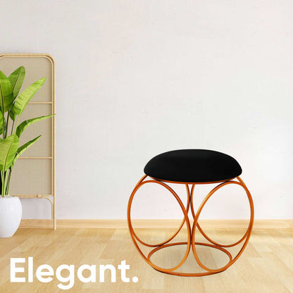 Modern Hexa-Style Rose Gold Metal Stool in Black Cushion Set of 2