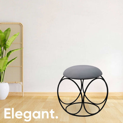 Modern Hexa-Style Matt Black Metal Stool in Grey Cushion Set of 2