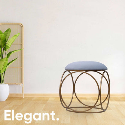 Modern Hexa-Style Golden Metal Stool in Grey Cushion Set of 2