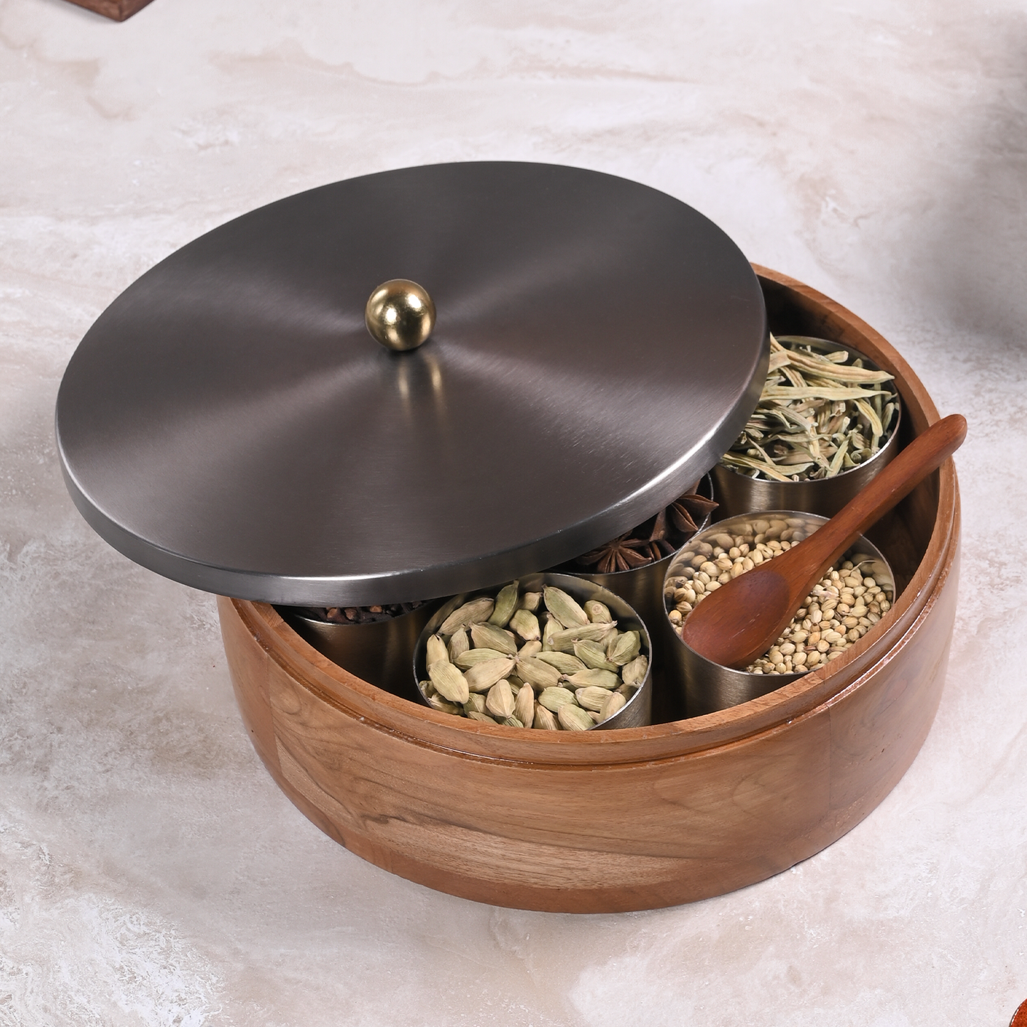 Greetwood GunMetal Plane Wooden Masala Box for Kitchen
