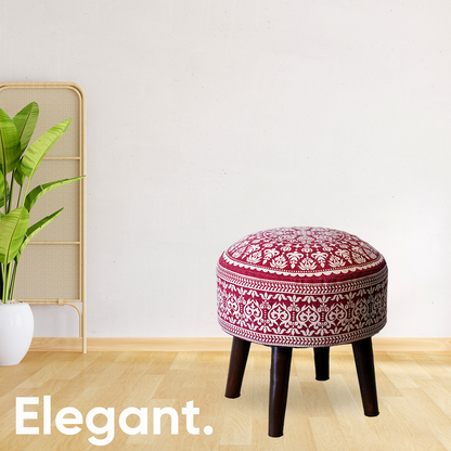 Mandala Wooden Ottoman in Cherry Red Color Set of 2
