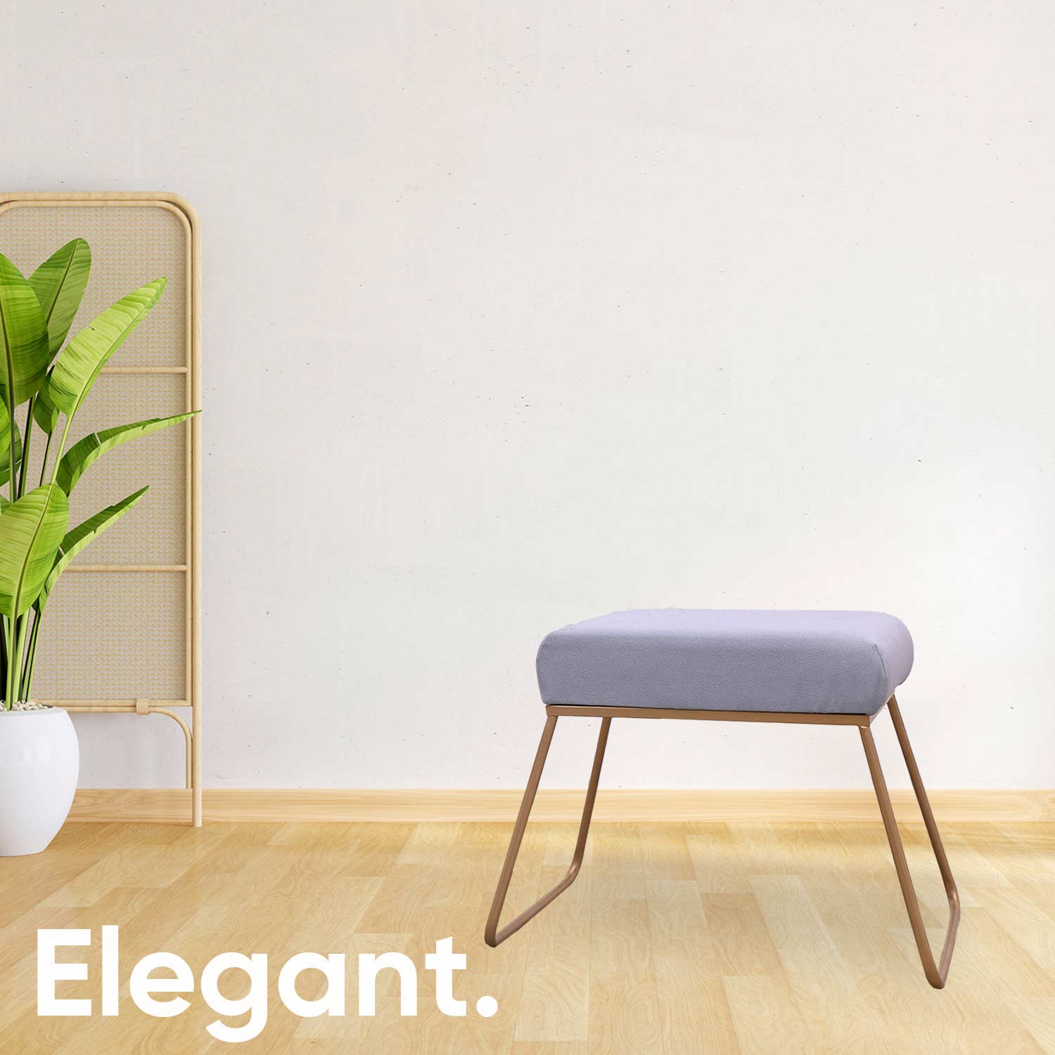 Classy and Compact Golden Metal Stool in Grey Cushion