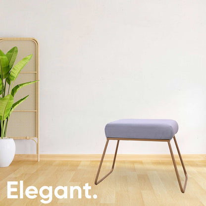 Classy and Compact Golden Metal Stool in Grey Cushion