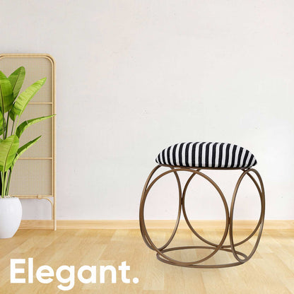 Modern Hexa-Style Golden Metal Stool in Black &amp; White Stripe Set of 2