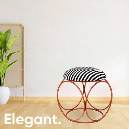 Modern Hexa-Style Rose Gold Metal Stool in Black &amp; White Stripe Set of 2