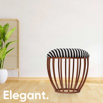 Classic Cage-Style Rose Gold Metal Stool in Black &amp; White Stripe Set of 2