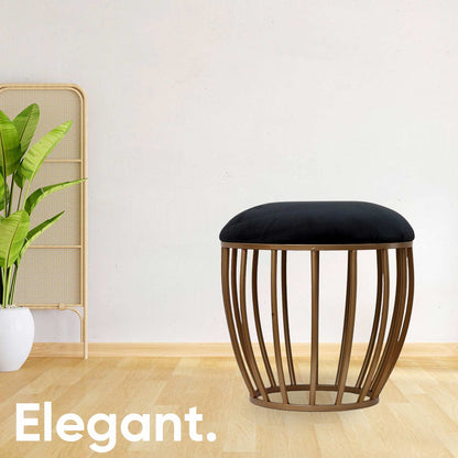 Classic Cage-Style Golden Metal Stool in Black Cushion Set of 2