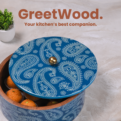 Greetwood Blue Printed Wooden Chapati Box for Kitchen