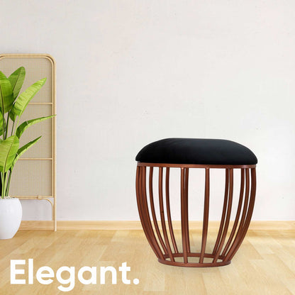 Classic Cage-Style Rose Gold Metal Stool in Black Cushion Set of 2