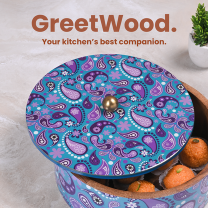Greetwood Purple Printed Wooden Chapati Box for Kitchen