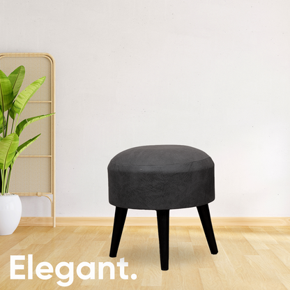 Contemporary Leather Wooden Tuffet in Grey Color Set of 2