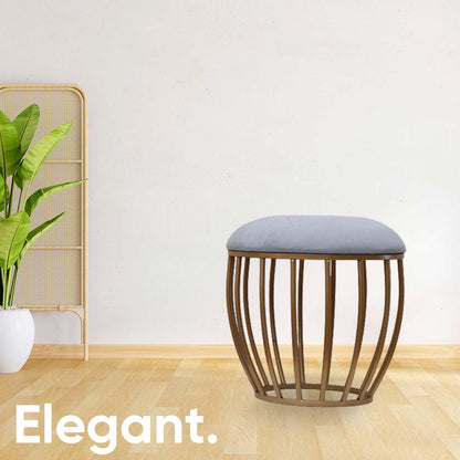 Classic Cage-Style Golden Metal Stool in Grey Cushion Set of 2