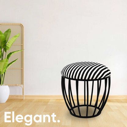Classic Cage-Style Matt Black Metal Stool in Black &amp; White Stripe Set of 2