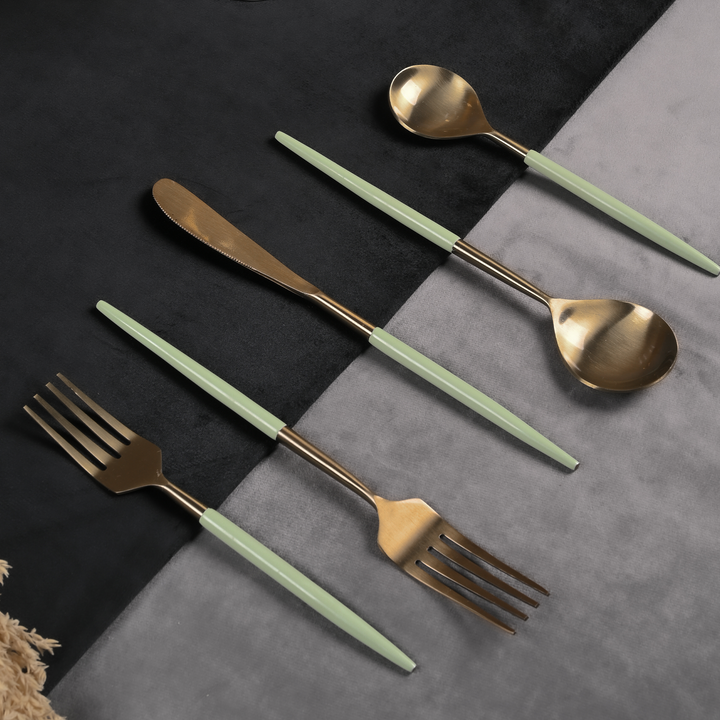 Greetwood Enamel Stainless Steel Cutlery Set for Dining Table in Green