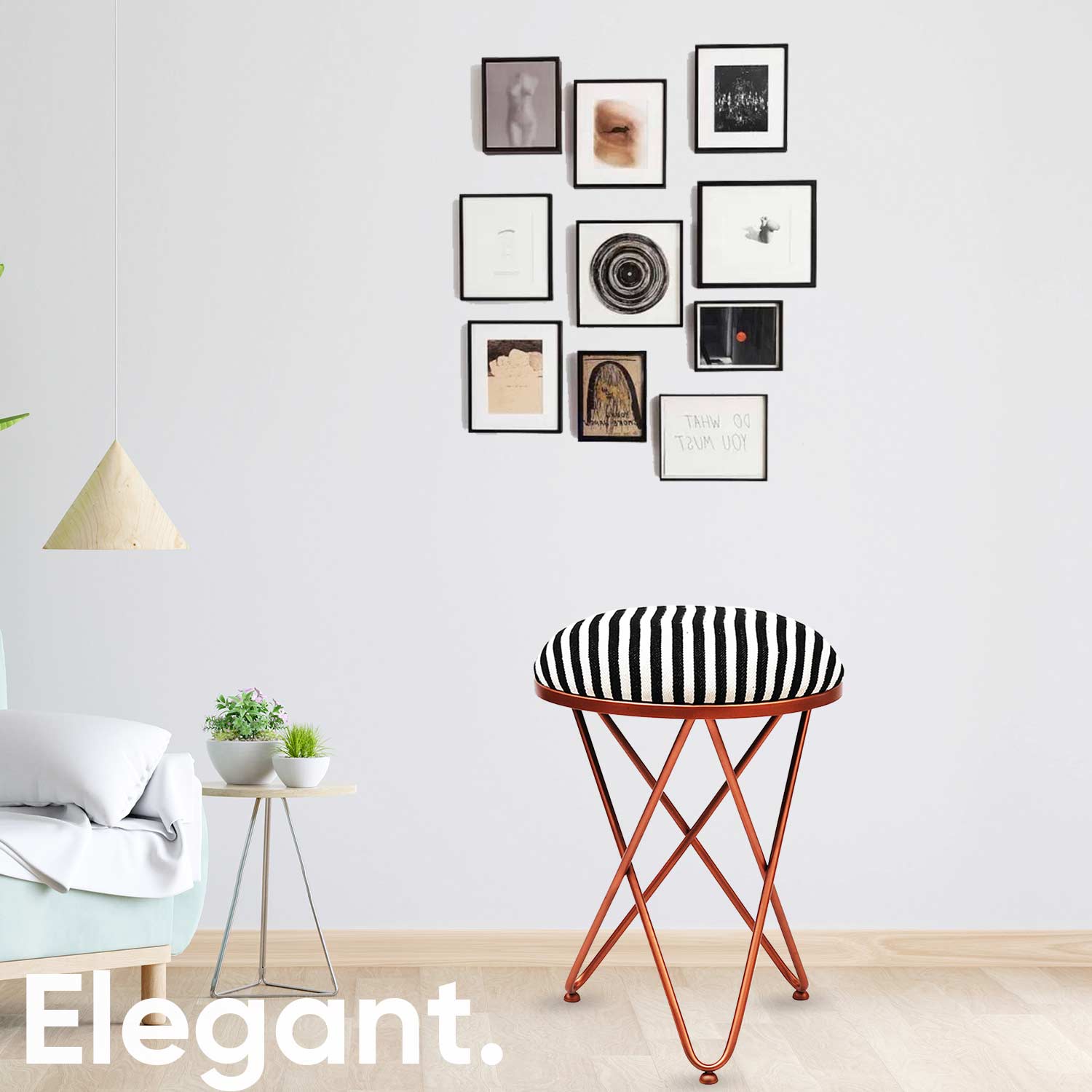 Ultra-modern Cross Leg Rose Gold Metal Stool in Black &amp; White Set of 2