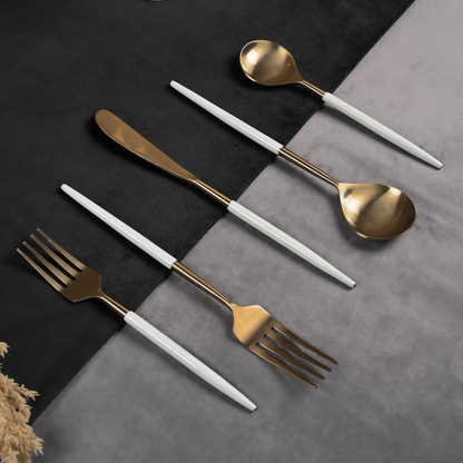 Greetwood Enamel Stainless Steel Cutlery Set for Dining Table in White
