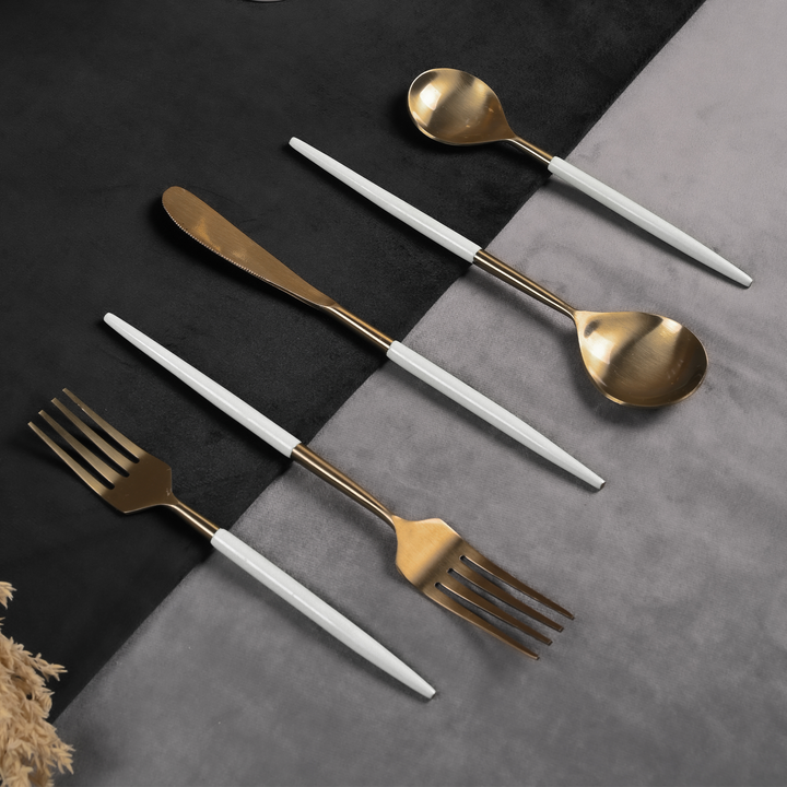 Greetwood Enamel Stainless Steel Cutlery Set for Dining Table in White