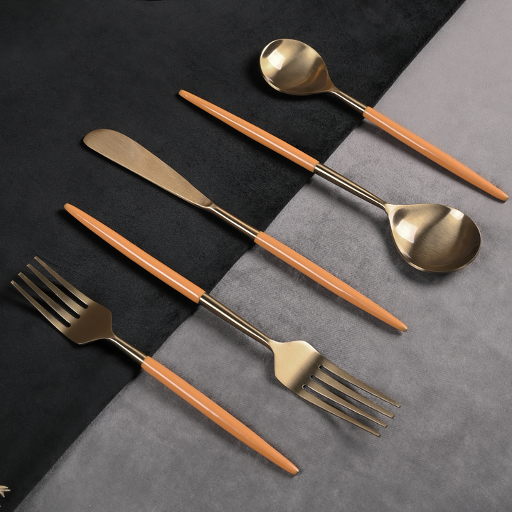 Greetwood Enamel Stainless Steel Cutlery Set for Dining Table in Tangerine