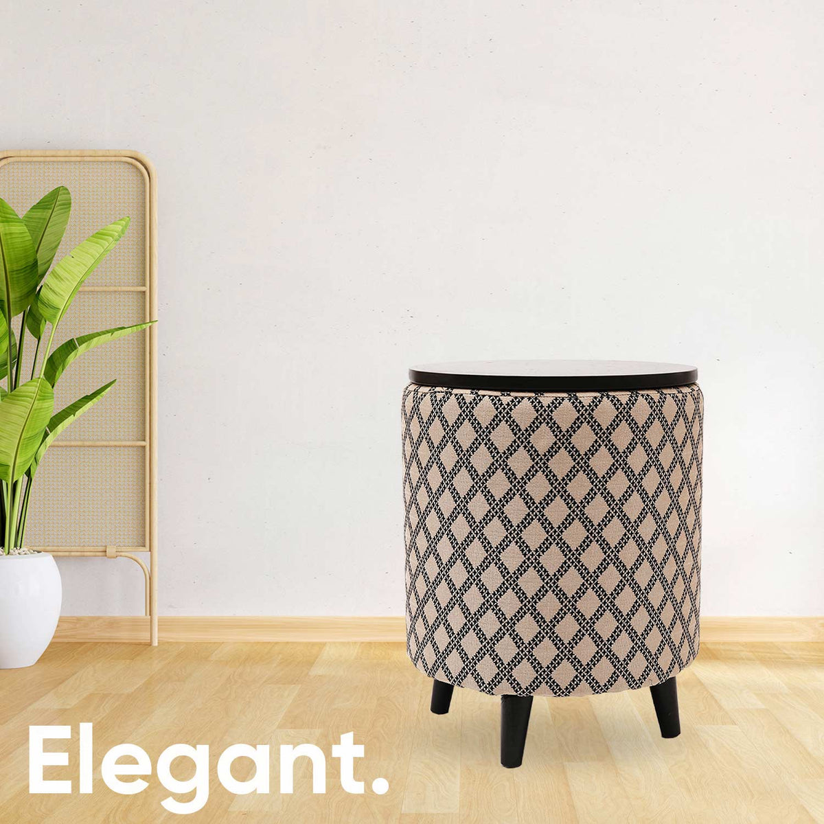 Universal Tetrad Jacquard Storage Ottoman in Beige Color Set of 2